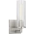 Visual Comfort Sarita 11" Tall Bathroom Sconce with Clear Ribbed Glass Shade Brushed Nickel