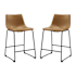 Walker Edison Karson Set of (2) 18" Wide Industrial Leather Counter Stool Set Whiskey Brown