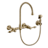 Whitehaus Vintage III Plus 1.5 GPM Widespread Wall Mount Kitchen Faucet with Gooseneck Swivel Spout and Solid Brass Side Spray Antique Brass