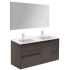 WS Bath Collections Ambra 48" Wall Mounted Double Basin Vanity Set with Cabinet, Ceramic Vanity Top, and Mirror Samara Ash