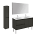 WS Bath Collections Ambra 48" Free Standing Double Basin Vanity Set with Cabinet, Ceramic Vanity Top, Frameless Mirror, and Side Cabinet Gloss Anthracite