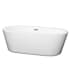 Wyndham Collection Mermaid 67" Free Standing Acrylic Soaking Tub with Center Drain, Drain Assembly, and Overflow White / Brushed Nickel Trim