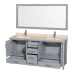 Wyndham Collection-WC-1414-72-DBL-VAN-Gray Vanity, Open Drawers, Single Mirror, Ivory Top