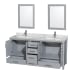 Wyndham Collection-WC-1414-72-DBL-VAN-Gray Vanity, Open Drawers, Two Mirrors, Carrera White Top
