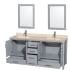 Wyndham Collection-WC-1414-72-DBL-VAN-Gray Vanity, Open Drawers, Two Mirrors, Ivory Top