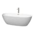 Wyndham Collection Juno 71" Free Standing Acrylic Soaking Tub with Center Drain, Drain Assembly, and Overflow - Includes Floor Mounted Tub Filler with Hand Shower Matte White / Brushed Nickel Trim