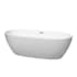 Wyndham Collection Juno 71" Free Standing Acrylic Soaking Tub with Center Drain, Drain Assembly, and Overflow Matte White / Brushed Nickel Trim