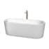 Wyndham Collection Ursula 67" Free Standing Acrylic Soaking Tub with Reversible Drain, Drain Assembly, and Overflow - Includes Floor Mounted Tub Filler with Hand Shower White / Brushed Nickel Trim