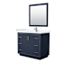 Wyndham Collection Icon 42" Free Standing Single Basin Vanity Set with Cabinet, Cultured Marble Vanity Top, and Framed Mirror Dark Blue / Carrara Cultured Marble Top / Brushed Nickel Hardware