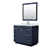 Wyndham Collection Icon 42" Free Standing Single Basin Vanity Set with Cabinet, Marble Vanity Top, and Framed Mirror Dark Blue / Brushed Nickel Hardware