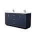 Wyndham Collection Icon 66" Free Standing Double Basin Vanity Set with Cabinet and Quartz Vanity Top Dark Blue / Giotto Quartz Top / Brushed Nickel Hardware