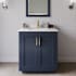 Wyndham Collection Miranda 30" Free Standing Single Basin Vanity Set with Cabinet, Cultured Marble Vanity Top, and Framed Mirror Dark Blue / Carrara Cultured Marble Top / Brushed Gold Hardware