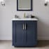 Wyndham Collection Miranda 30" Free Standing Single Basin Vanity Set with Cabinet, Marble Vanity Top, and Framed Mirror Dark Blue / White Carrara Marble Top / Brushed Gold Hardware