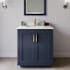 Wyndham Collection Miranda 30" Free Standing Single Basin Vanity Set with Cabinet, Quartz Vanity Top, and Framed Mirror Dark Blue / Giotto Quartz Top / Brushed Gold Hardware