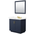 Wyndham Collection Miranda 36" Free Standing Single Basin Vanity Set with Cabinet, Quartz Vanity Top, and Framed Mirror Dark Blue / Giotto Quartz Top / Brushed Gold Hardware
