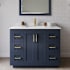 Wyndham Collection Miranda 42" Free Standing Single Basin Vanity Set with Cabinet and Cultured Marble Vanity Top Dark Blue / Carrara Cultured Marble Top / Brushed Gold Hardware