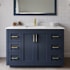 Wyndham Collection Miranda 48" Free Standing Single Basin Vanity Set with Cabinet and Cultured Marble Vanity Top Dark Blue / Carrara Cultured Marble Top / Brushed Gold Hardware