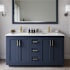 Wyndham Collection Miranda 60" Free Standing Double Basin Vanity Set with Cabinet, Cultured Marble Vanity Top, and Framed Mirror Dark Blue / Carrara Cultured Marble Top / Brushed Gold Hardware