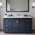 Wyndham Collection Miranda 60" Free Standing Single Basin Vanity Set with Cabinet, Cultured Marble Vanity Top, and Framed Mirror Dark Blue / Carrara Cultured Marble Top / Brushed Gold Hardware