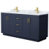 Wyndham Collection Miranda 66" Free Standing Double Basin Vanity Set with Cabinet and Marble Vanity Top Dark Blue / White Carrara Marble Top / Brushed Gold Hardware