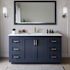 Wyndham Collection Miranda 66" Free Standing Single Basin Vanity Set with Cabinet, Cultured Marble Vanity Top, and Framed Mirror Dark Blue / Carrara Cultured Marble Top / Brushed Gold Hardware