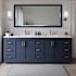 Wyndham Collection Miranda 84" Free Standing Double Basin Vanity Set with Cabinet and Cultured Marble Vanity Top Dark Blue / Carrara Cultured Marble Top / Brushed Gold Hardware