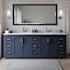 Wyndham Collection Miranda 84" Free Standing Double Basin Vanity Set with Cabinet and Marble Vanity Top Dark Blue / White Carrara Marble Top / Brushed Gold Hardware