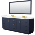 Wyndham Collection Miranda 84" Free Standing Double Basin Vanity Set with Cabinet, Quartz Vanity Top, and Framed Mirror Dark Blue / Giotto Quartz Top / Brushed Gold Hardware