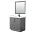 Wyndham Collection Strada 36" Free Standing Single Basin Vanity Set with Cabinet, Quartz Vanity Top, and Framed Mirror Dark Gray / Giotto Quartz Top / Matte Black Hardware