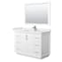 Wyndham Collection Strada 48" Free Standing Single Basin Vanity Set with Cabinet, Quartz Vanity Top, and Framed Mirror White / White Quartz Top / Brushed Nickel Hardware