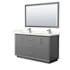Wyndham Collection Strada 60" Free Standing Double Basin Vanity Set with Cabinet, Quartz Vanity Top, and Framed Mirror Dark Gray / Giotto Quartz Top / Brushed Nickel Hardware