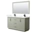 Wyndham Collection Strada 60" Free Standing Double Basin Vanity Set with Cabinet, Cultured Marble Vanity Top, and Framed Mirror Light Green / Carrara Cultured Marble Top / Matte Black Hardware