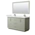 Wyndham Collection Strada 60" Free Standing Double Basin Vanity Set with Cabinet, Quartz Vanity Top, and Framed Mirror Light Green / White Quartz Top / Brushed Nickel Hardware
