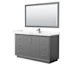 Wyndham Collection Strada 60" Free Standing Single Basin Vanity Set with Cabinet, Quartz Vanity Top, and Framed Mirror Dark Gray / Giotto Quartz Top / Brushed Nickel Hardware