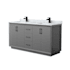 Wyndham Collection Strada 66" Free Standing Double Basin Vanity Set with Cabinet and Marble Vanity Top Dark Gray / Matte Black Hardware