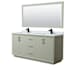 Wyndham Collection Strada 72" Free Standing Double Basin Vanity Set with Cabinet, Marble Vanity Top, and Framed Mirror Light Green / Matte Black Hardware