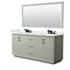 Wyndham Collection Strada 72" Free Standing Double Basin Vanity Set with Cabinet, Quartz Vanity Top, and Framed Mirror Light Green / White Quartz Top / Matte Black Hardware