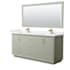 Wyndham Collection Strada 72" Free Standing Double Basin Vanity Set with Cabinet, Cultured Marble Vanity Top, and Framed Mirror Light Green / Carrara Cultured Marble Top / Satin Bronze Hardware