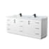 Wyndham Collection Strada 84" Free Standing Double Basin Vanity Set with Cabinet and Marble Vanity Top White / Matte Black Hardware