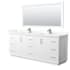 Wyndham Collection Strada 84" Free Standing Double Basin Vanity Set with Cabinet, Quartz Vanity Top, and Framed Mirror White / Giotto Quartz Top / Brushed Nickel Hardware