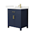 Wyndham Collection Beckett 30" Free Standing Single Basin Vanity Set with Cabinet and Quartz Vanity Top Dark Blue / Giotto Quartz Top / Brushed Gold Hardware