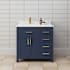 Wyndham Collection Beckett 36" Free Standing Single Basin Vanity Set with Cabinet and Cultured Marble Vanity Top Dark Blue / Carrara Cultured Marble Top / Brushed Gold Hardware
