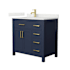 Wyndham Collection Beckett 36" Free Standing Single Basin Vanity Set with Cabinet and Quartz Vanity Top Dark Blue / Giotto Quartz Top / Brushed Gold Hardware
