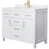 Wyndham Collection Beckett 42" Free Standing Single Basin Vanity Set with Cabinet and Cultured Marble Vanity Top White / Carrara Cultured Marble Top / Brushed Gold Hardware