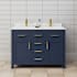 Wyndham Collection Beckett 48" Free Standing Double Basin Vanity Set with Cabinet and Cultured Marble Vanity Top Dark Blue / Carrara Cultured Marble Top / Brushed Gold Hardware