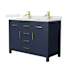 Wyndham Collection Beckett 48" Free Standing Double Basin Vanity Set with Cabinet and Quartz Vanity Top Dark Blue / Giotto Quartz Top / Brushed Gold Hardware
