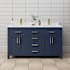 Wyndham Collection Beckett 60" Free Standing Double Basin Vanity Set with Cabinet and Cultured Marble Vanity Top Dark Blue / Carrara Cultured Marble Top / Brushed Gold Hardware