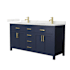 Wyndham Collection Beckett 66" Free Standing Double Basin Vanity Set with Cabinet and Quartz Vanity Top Dark Blue / Giotto Quartz Top / Brushed Gold Hardware