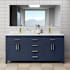 Wyndham Collection Beckett 72" Free Standing Double Basin Vanity Set with Cabinet and Cultured Marble Vanity Top Dark Blue / Carrara Cultured Marble Top / Brushed Gold Hardware