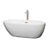 Wyndham Collection Melissa 65" Free Standing Acrylic Soaking Tub with Center Drain, Drain Assembly, and Overflow - Includes Floor Mounted Tub Filler with Hand Shower White / Brushed Nickel Trim